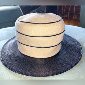 VINTAGE Oleg Cassini Round White and Blue Hat made in the 🇺🇸